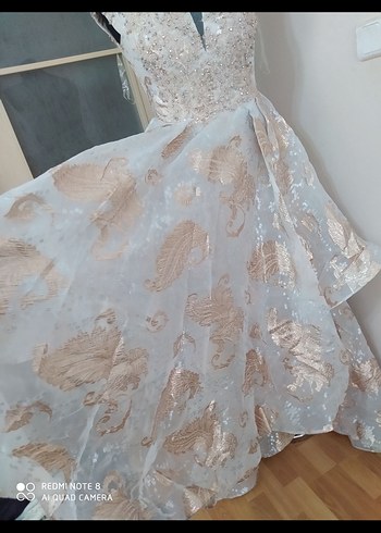 Bej İşlemeli Uzun Bohem nişanlık abiye - Görsel 4