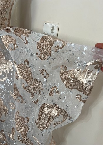 Bej İşlemeli Uzun Bohem nişanlık abiye - Görsel 7