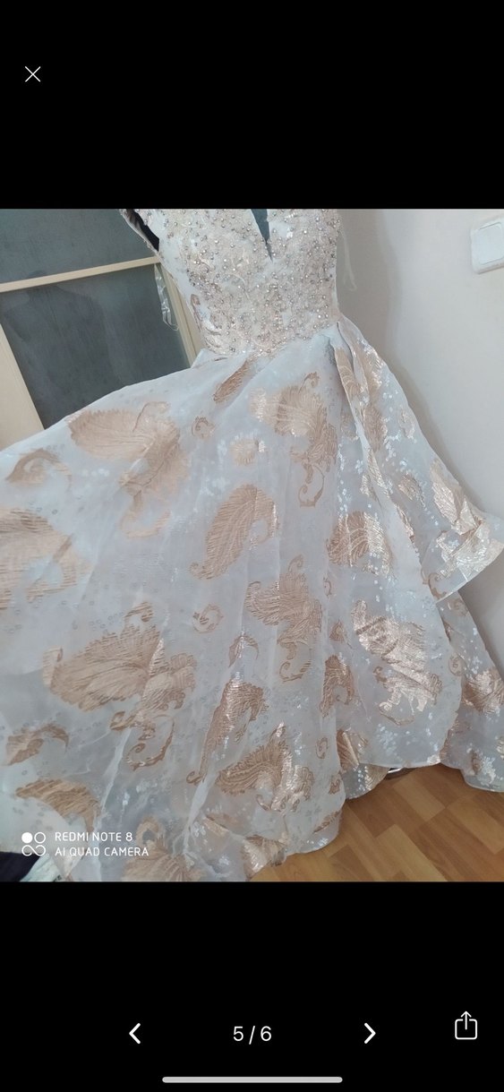 Bej İşlemeli Uzun Bohem nişanlık abiye - Görsel 4