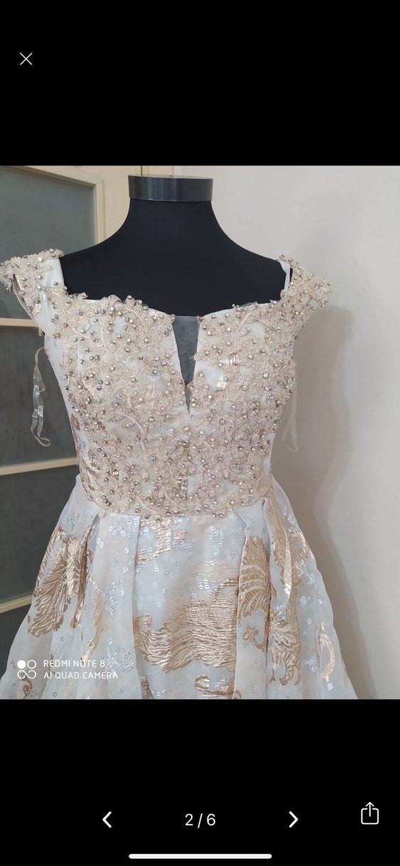 Bej İşlemeli Uzun Bohem nişanlık abiye - Görsel 2