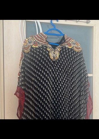 Boncuk İşlemeli  Siyah Uzun Elbise Arap pelerin - Görsel 3