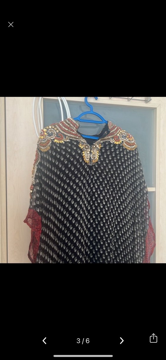 Boncuk İşlemeli  Siyah Uzun Elbise Arap pelerin - Görsel 3