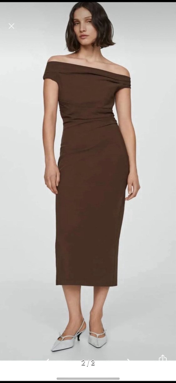 Siyah Drapeli Midi Kalem Elbise mango klasik - Görsel 2