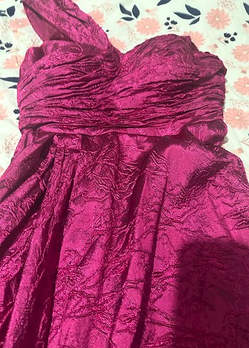 Pembe Drapeli Uzun Straplez Kadın Abiye - Görsel 3