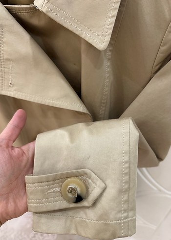 Düğmeli Bej Süet Kadın Trençkot - Görsel 3