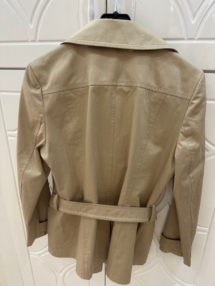 Düğmeli Bej Süet Kadın Trençkot - Görsel 2