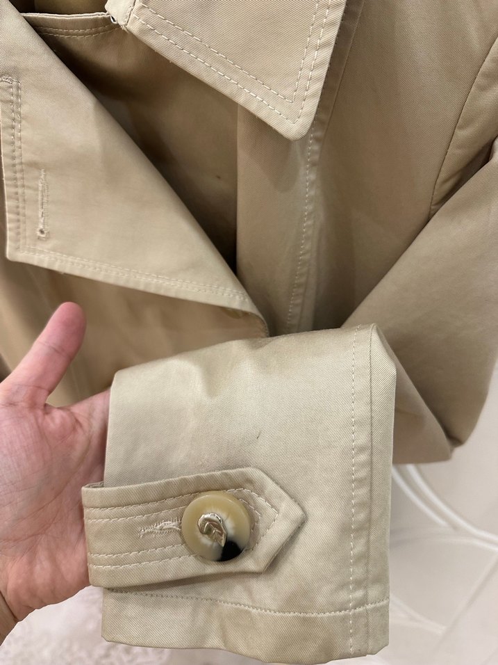 Düğmeli Bej Süet Kadın Trençkot - Görsel 3