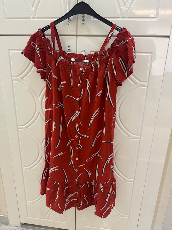 Kırmızı Desenli Mini Bohem Elbise - Görsel 3