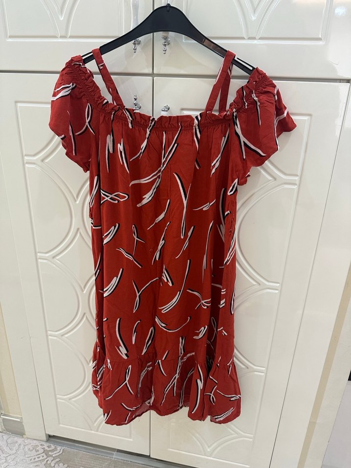 Kırmızı Desenli Mini Bohem Elbise - Görsel 2