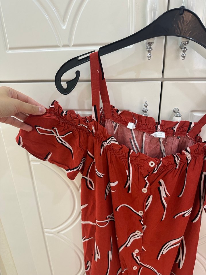 Kırmızı Desenli Mini Bohem Elbise - Görsel 4