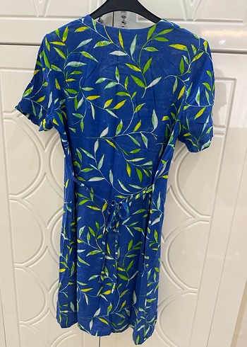 Mavi V Yaka Mini Bohem Elbise - Görsel 2