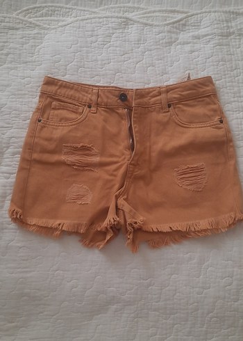 Kadın Camel Rahat Kesim Denim Mini Şort