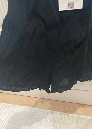 Siyah Mini Halter Yaka Keten Tulum - Görsel 2