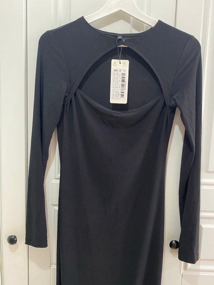 Uzun Kollu Siyah Uzun Kadın Elbise - Görsel 2