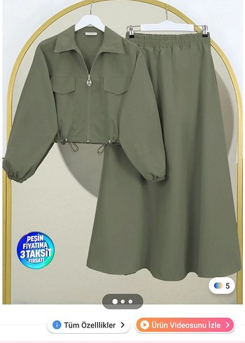 Kadın Haki Mini Takım - Rahat Kesim, Fermuarlı 48 beden
