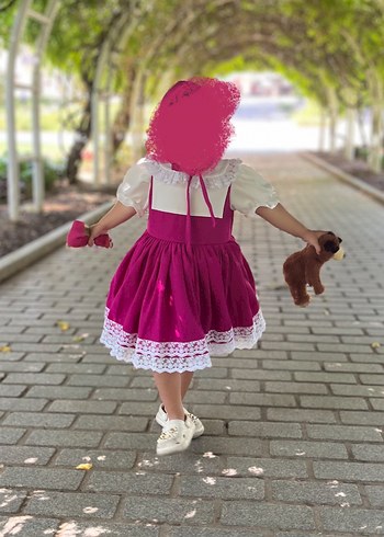 Diğer Diger Kız Çocuk Dantelli Pembe Elbise maşa kostümü
