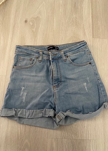 Kadın Mavi Denim Şort, Rahat Kesim