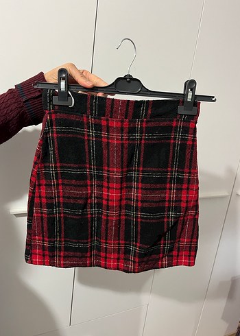 Kırmızı Ekose Mini Etek Fermuarlı - Görsel 2