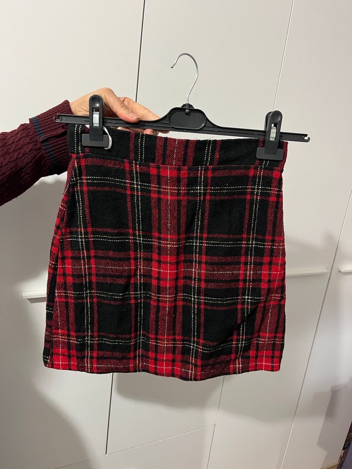 Kırmızı Ekose Mini Etek Fermuarlı - Görsel 2