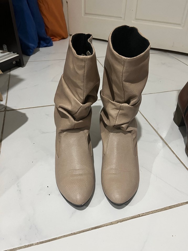 Bej Deri Kadın düz taban Bot - Görsel 2