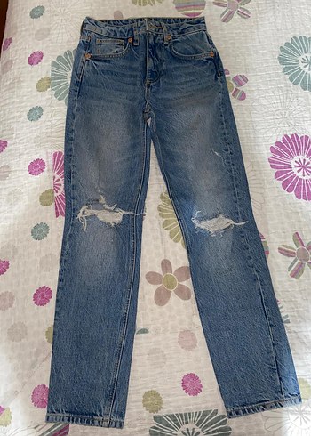 Düğmeli Mavi Batik Desen Kadın Zara Jean - Görsel 3