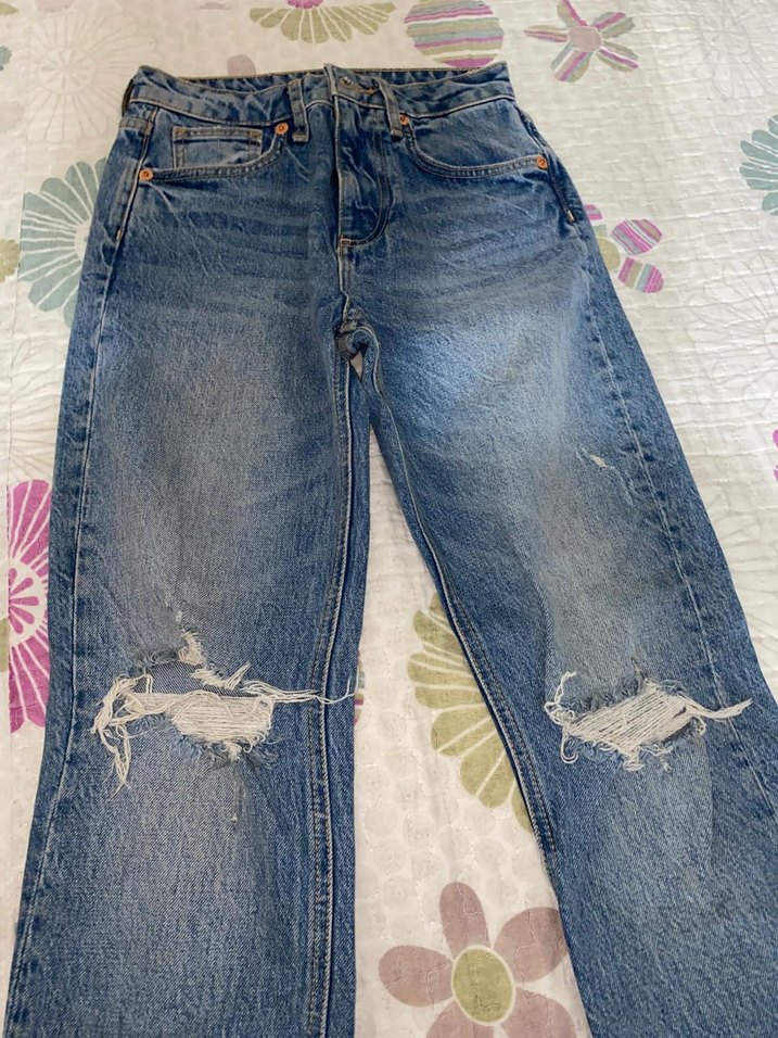 Düğmeli Mavi Batik Desen Kadın Zara Jean - Görsel 2
