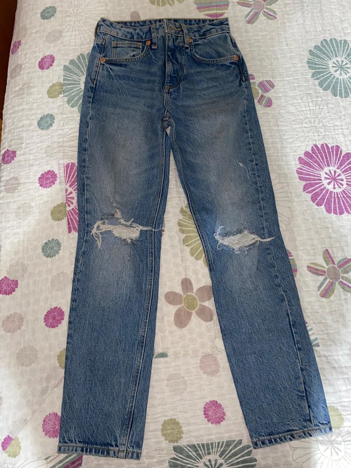 Düğmeli Mavi Batik Desen Kadın Zara Jean - Görsel 3