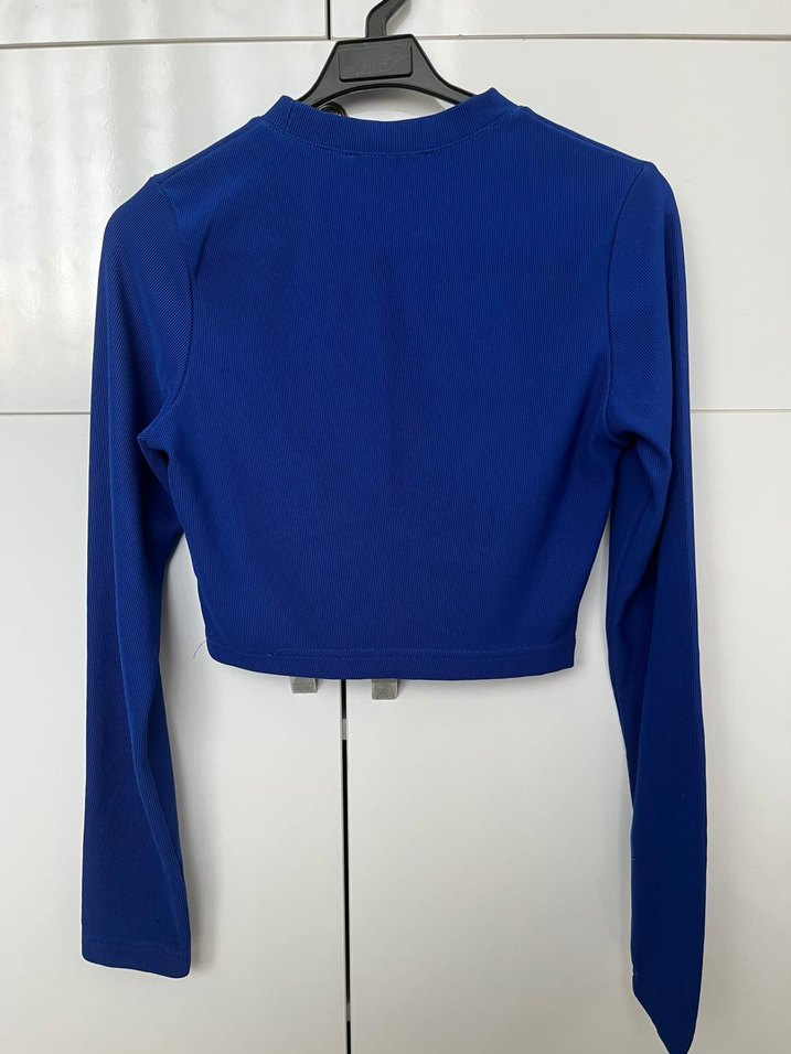 Kadın Lacivert Uzun Kollu Crop Top - Görsel 2