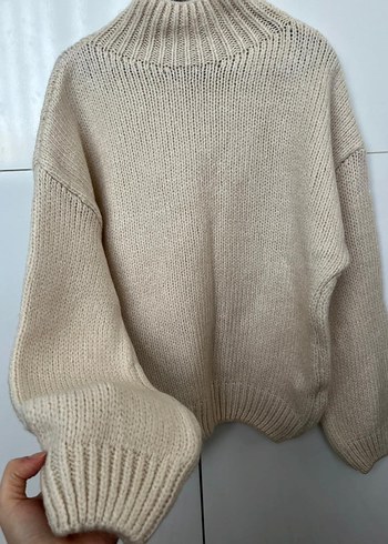 Bej Kadın Boğazlı Triko Kazak - Görsel 3