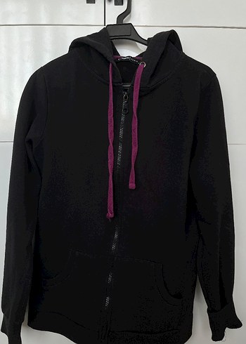 Kadın Siyah Fermuarlı Kapüşonlu Sweatshirt - Görsel 2