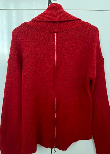 Kırmızı Yün Kadın Yüksek Yakalı Kazak - Görsel 3