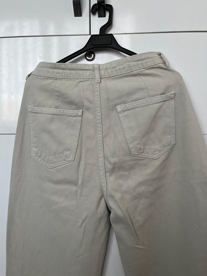 Bej Kadın Midi Boy Bol Kesim Kot Pantolon - Görsel 2