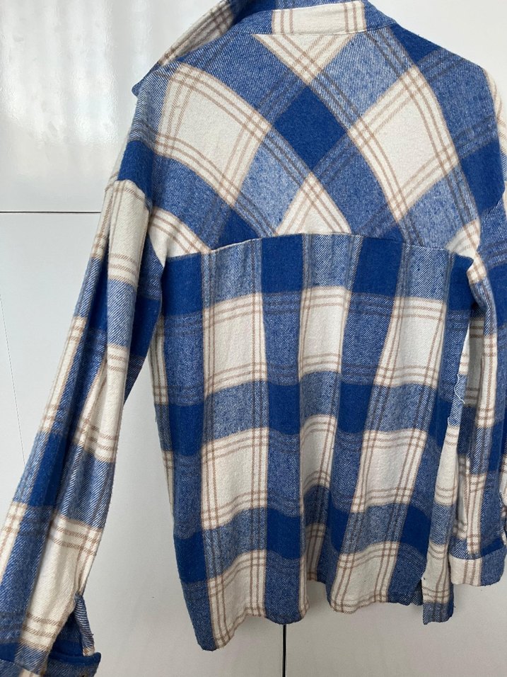 Düğmeli Uzun Kollu Mavi Ekose Gömlek - Görsel 2