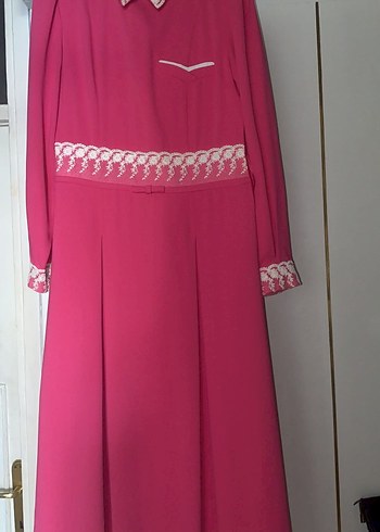 Puane Pembe fisto geçişli Uzun Kollu Elbise
