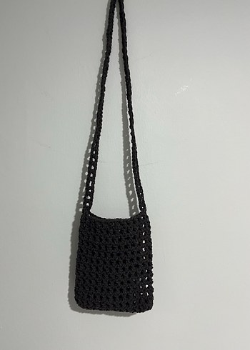 Kahverengi örgü telefon çantası