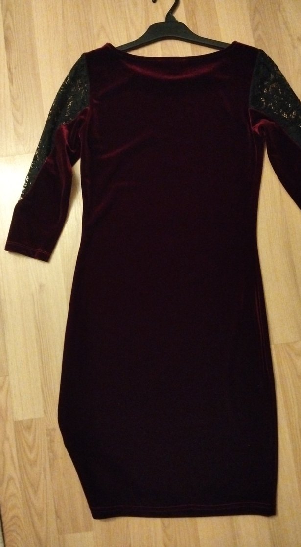 Bordo Zincir Detaylı yarım Kollu Midi Elbise - Görsel 2