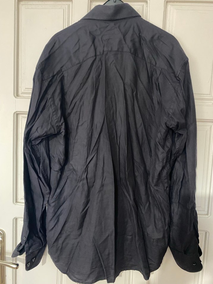 Erkek Siyah Keten Gömlek Düğmeli - Görsel 3