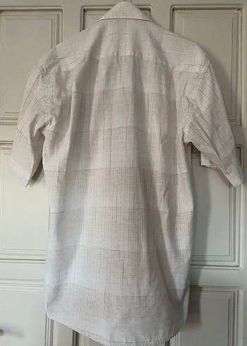 Erkek Gri Beyaz Keten Kısa Kollu Gömlek - Görsel 3