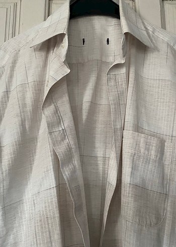 Erkek Gri Beyaz Keten Kısa Kollu Gömlek - Görsel 2