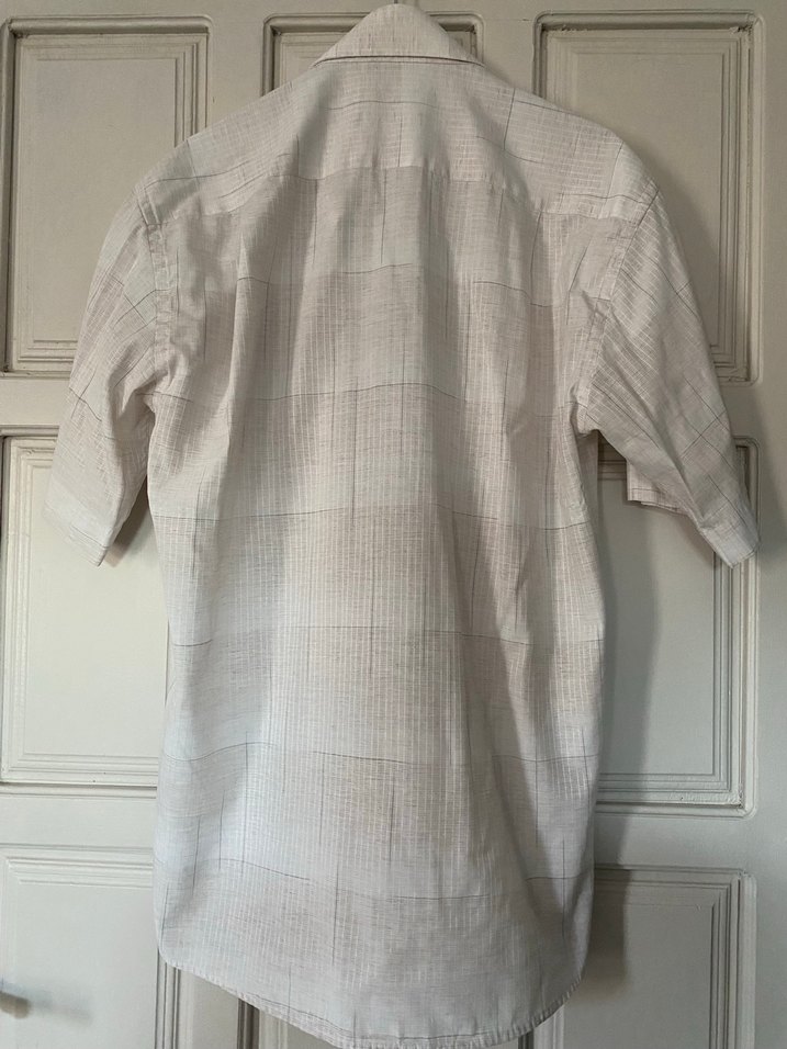 Erkek Gri Beyaz Keten Kısa Kollu Gömlek - Görsel 3