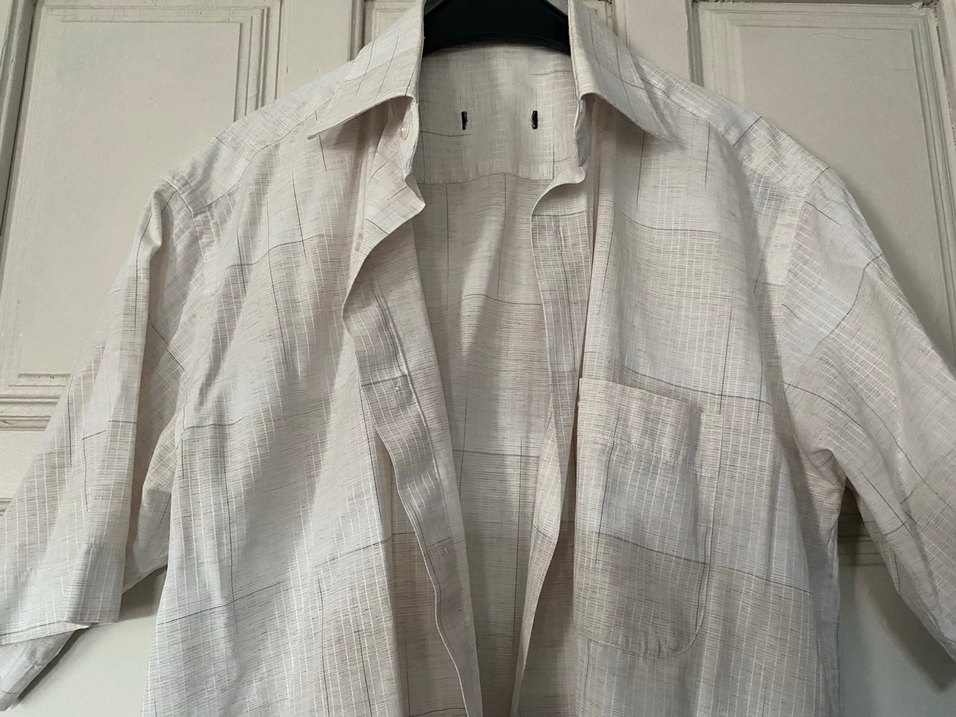 Erkek Gri Beyaz Keten Kısa Kollu Gömlek - Görsel 2