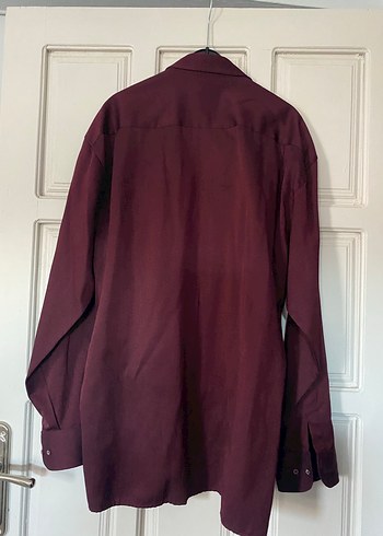 Bordo Uzun Kollu İpek Görünümlü Gömlek - Görsel 4