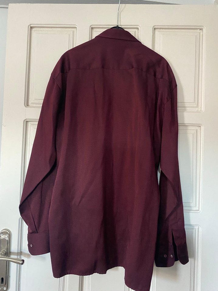 Bordo Uzun Kollu İpek Görünümlü Gömlek - Görsel 4