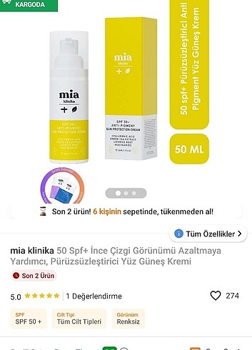 Beden Renk Mia 50 spf kirisklik karşıtı güneş kremi