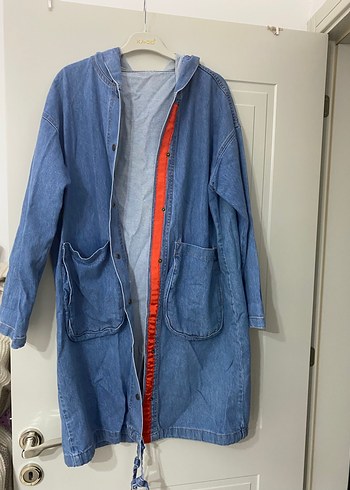 Kadın Mavi Uzun Denim Ceket - Görsel 2