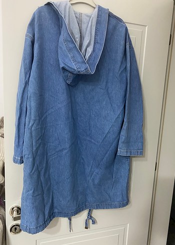 Kadın Mavi Uzun Denim Ceket - Görsel 3