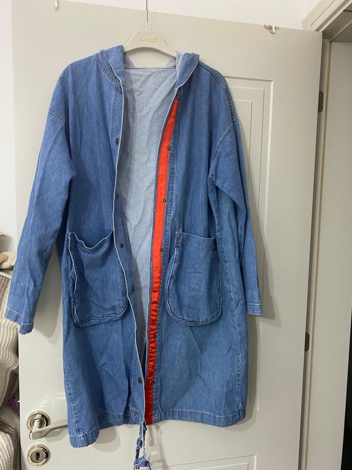 Kadın Mavi Uzun Denim Ceket - Görsel 2