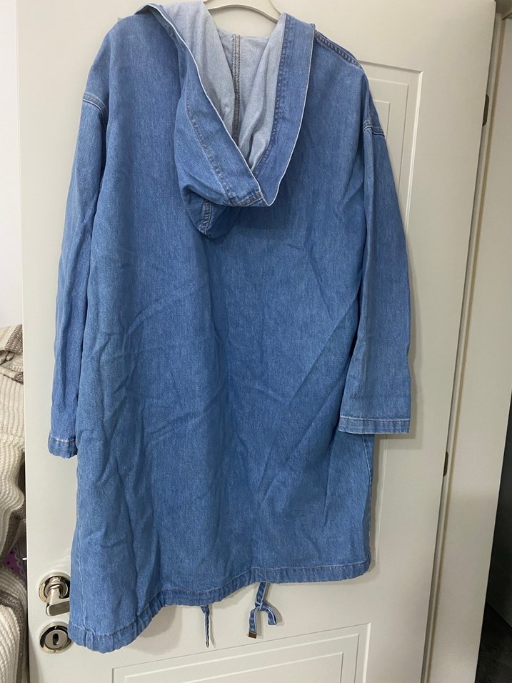 Kadın Mavi Uzun Denim Ceket - Görsel 3