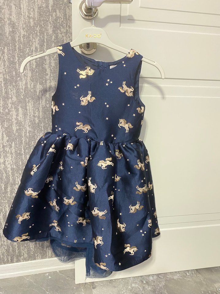 Kız Çocuk Mavi Baskılı Kolsuz Elbise - Görsel 2