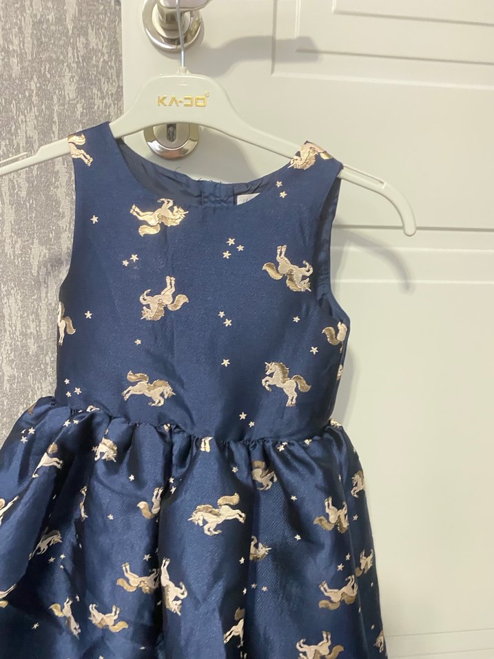 Kız Çocuk Mavi Baskılı Kolsuz Elbise - Görsel 3